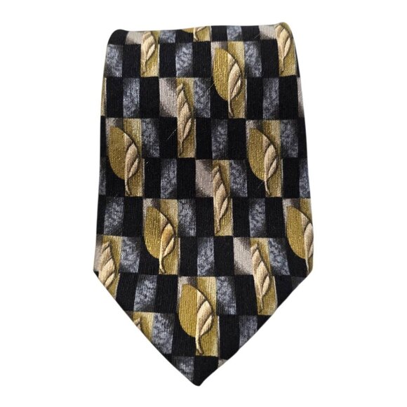 Manzoni Leaf Print Italian Silk Tie - Picture 1 of 7